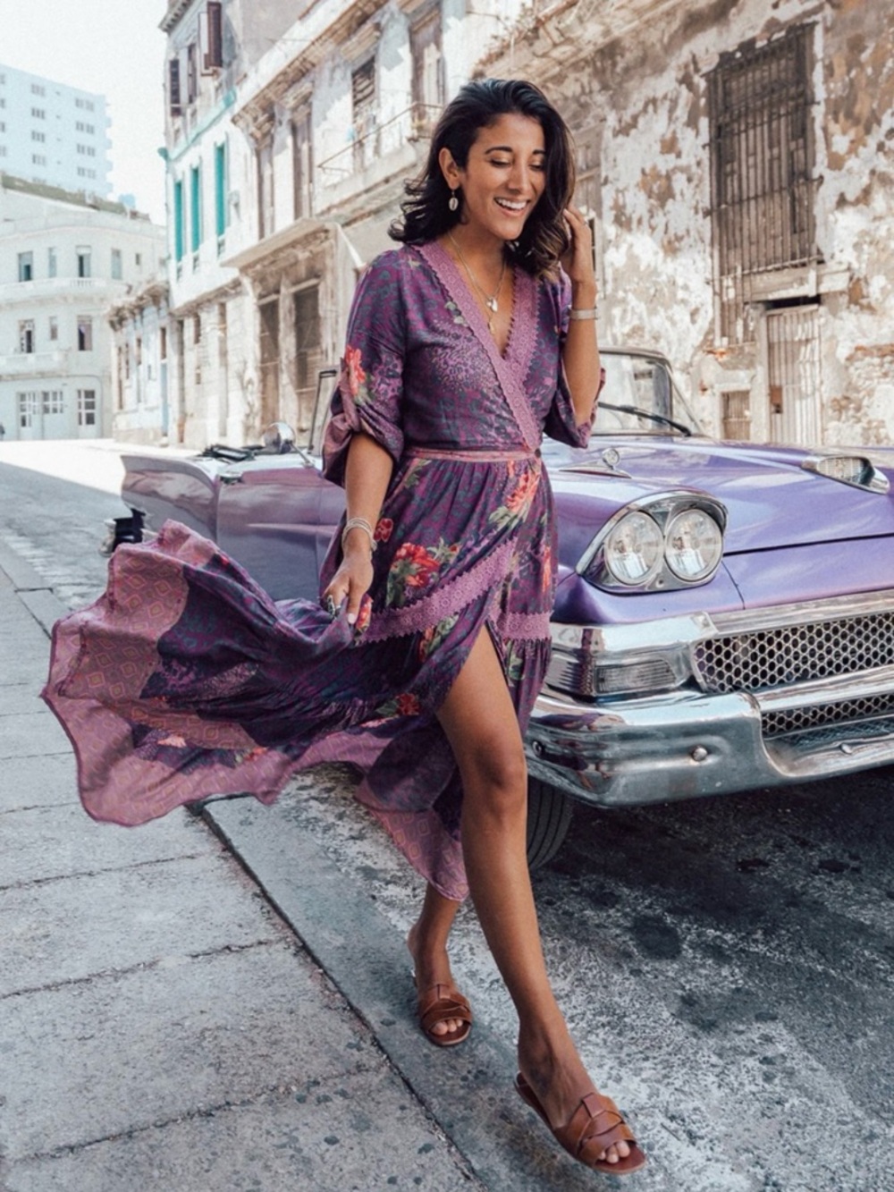 Tulle and Batiste  Khaya Wrap Frill Dress in Purple Potion Asymmetrical Maxi